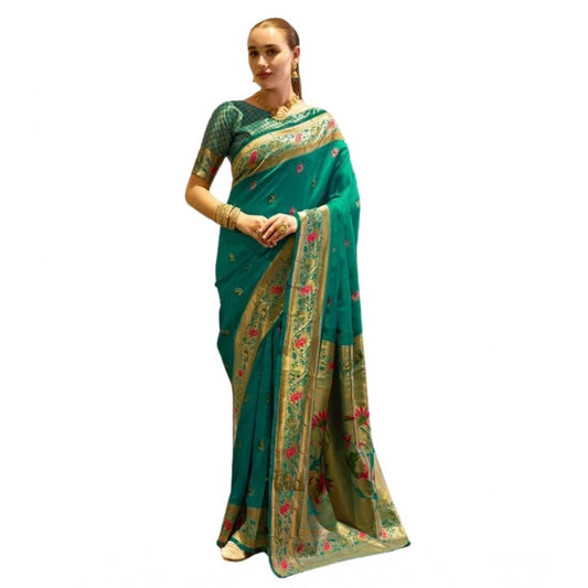 Adorable Women's Silk Blend Zari Woven Saree With Blouse Piece