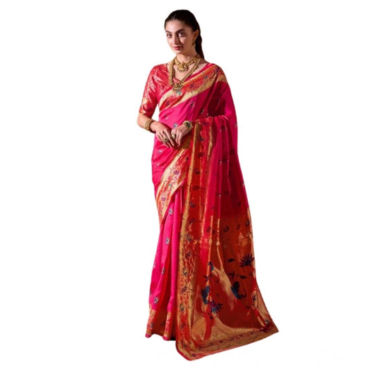 Adorable Women's Silk Blend Zari Woven Saree With Blouse Piece