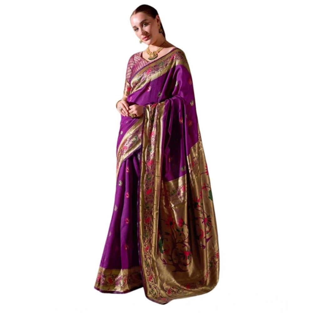 Stylish Women's Silk Blend Zari Woven Saree With Blouse Piece