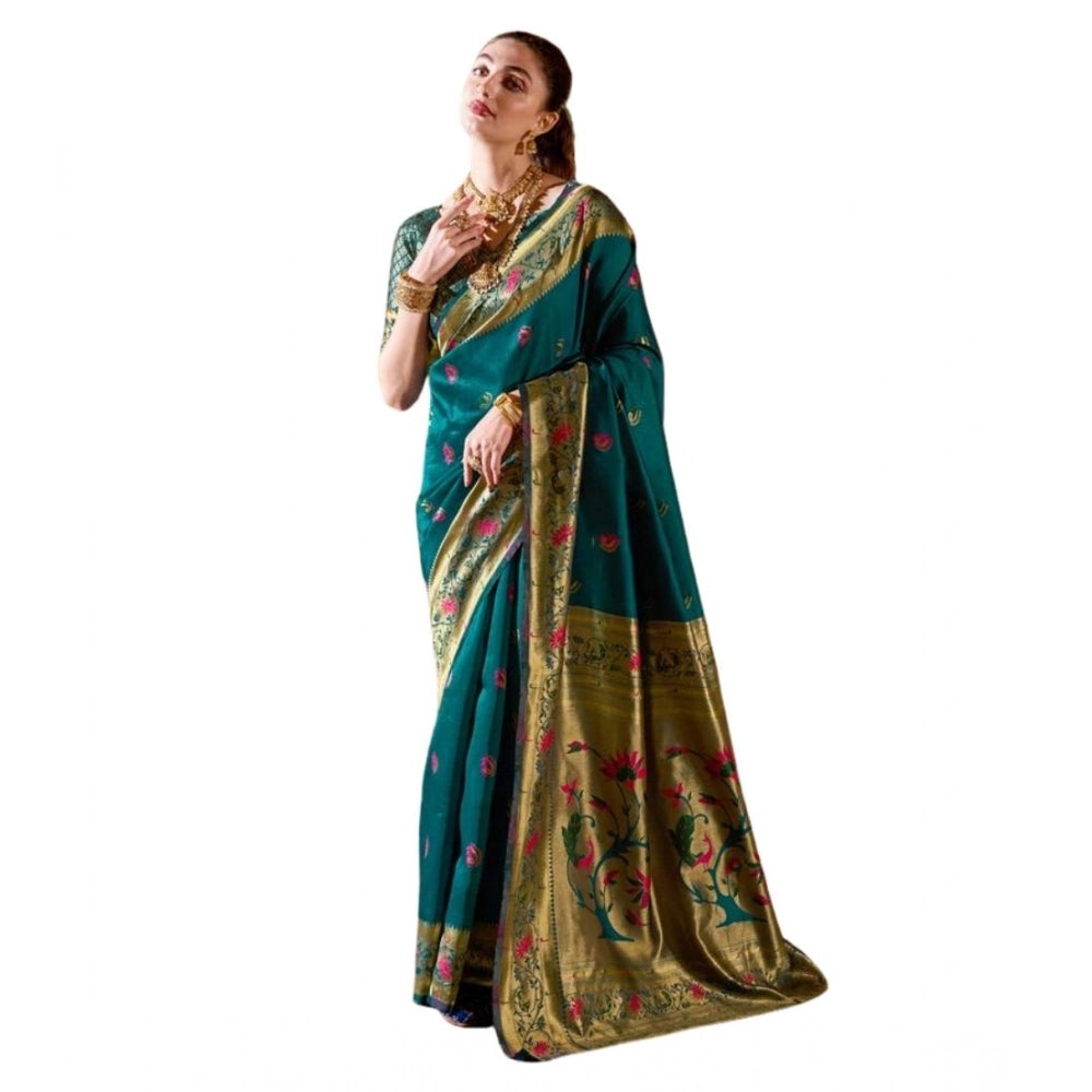 Stylish Women's Silk Blend Zari Woven Saree With Blouse Piece
