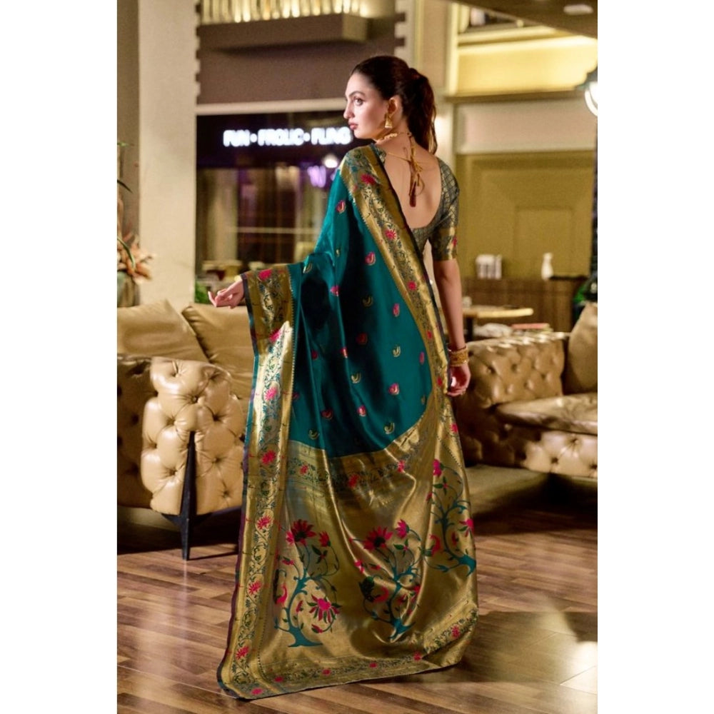Stylish Women's Silk Blend Zari Woven Saree With Blouse Piece