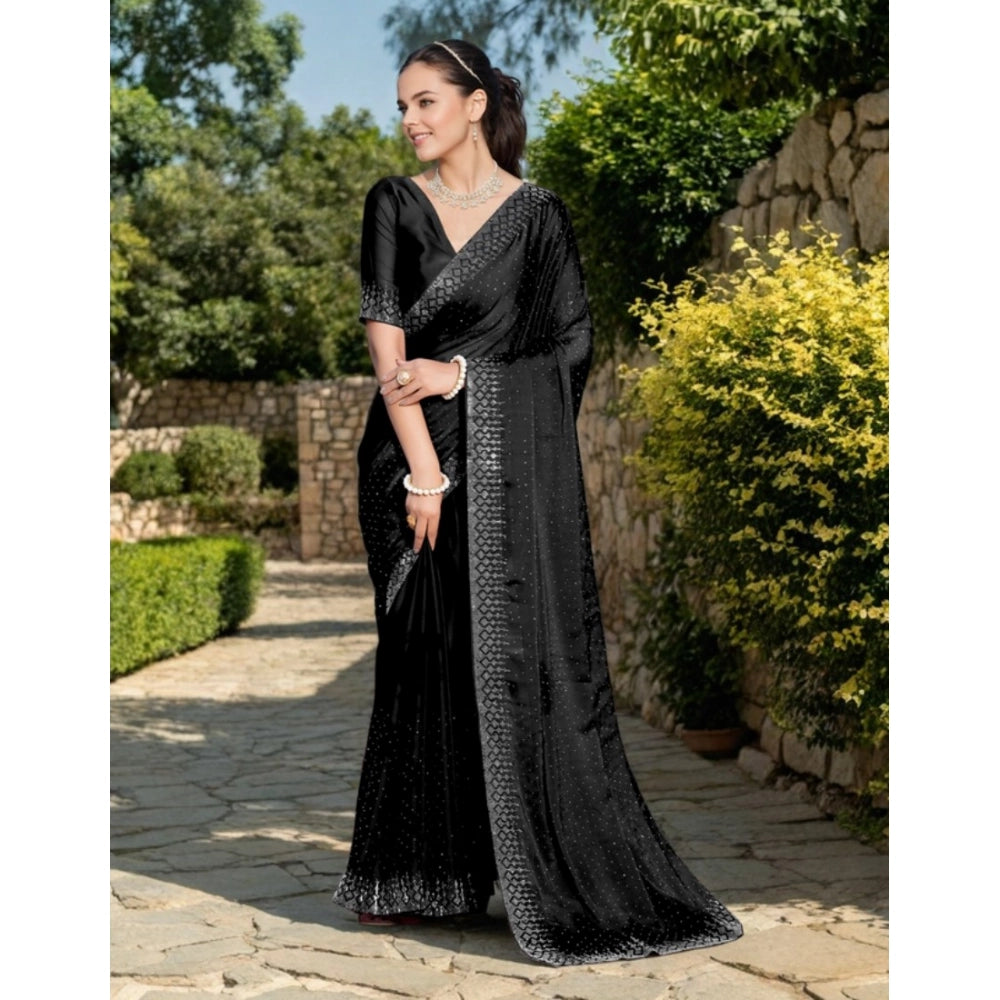 Partywear Women's Rangoli Diamond Weaving Stone Work Saree With Blouse Piece