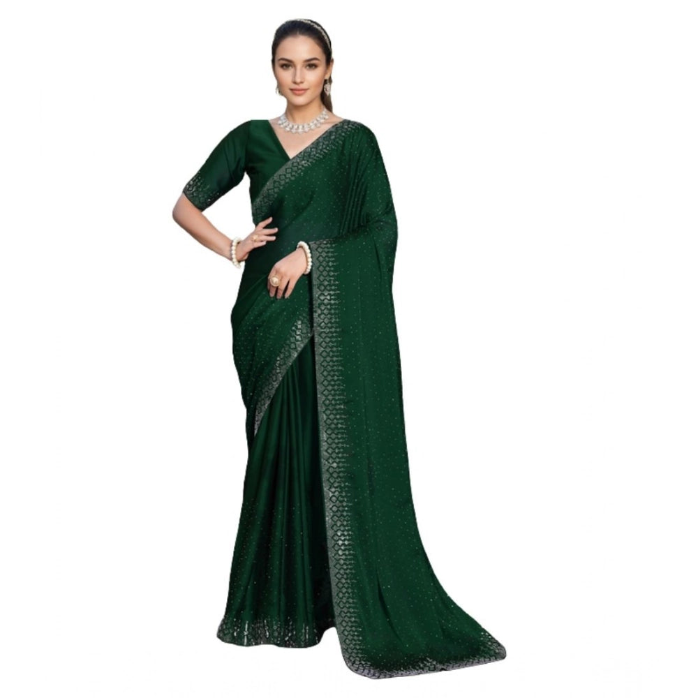 Partywear Women's Rangoli Diamond Weaving Stone Work Saree With Blouse Piece