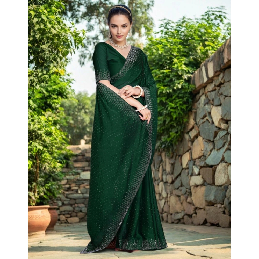 Partywear Women's Rangoli Diamond Weaving Stone Work Saree With Blouse Piece