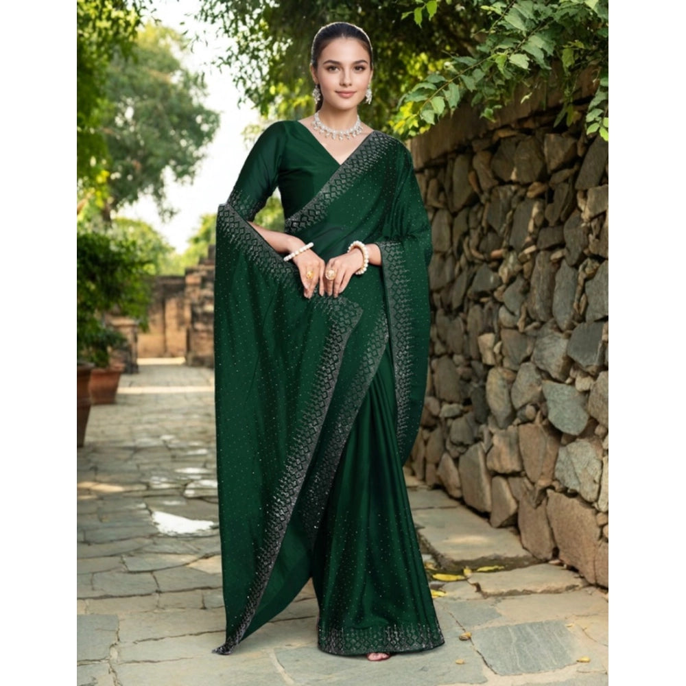 Partywear Women's Rangoli Diamond Weaving Stone Work Saree With Blouse Piece