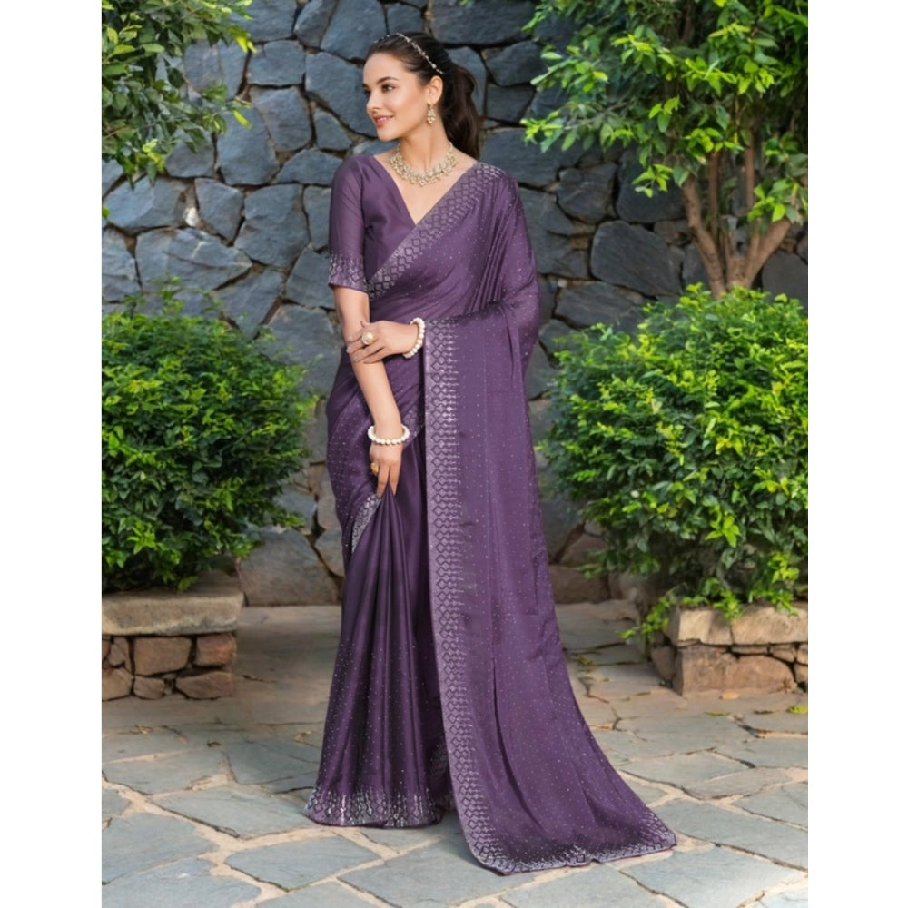 Partywear Women's Rangoli Diamond Weaving Stone Work Saree With Blouse Piece