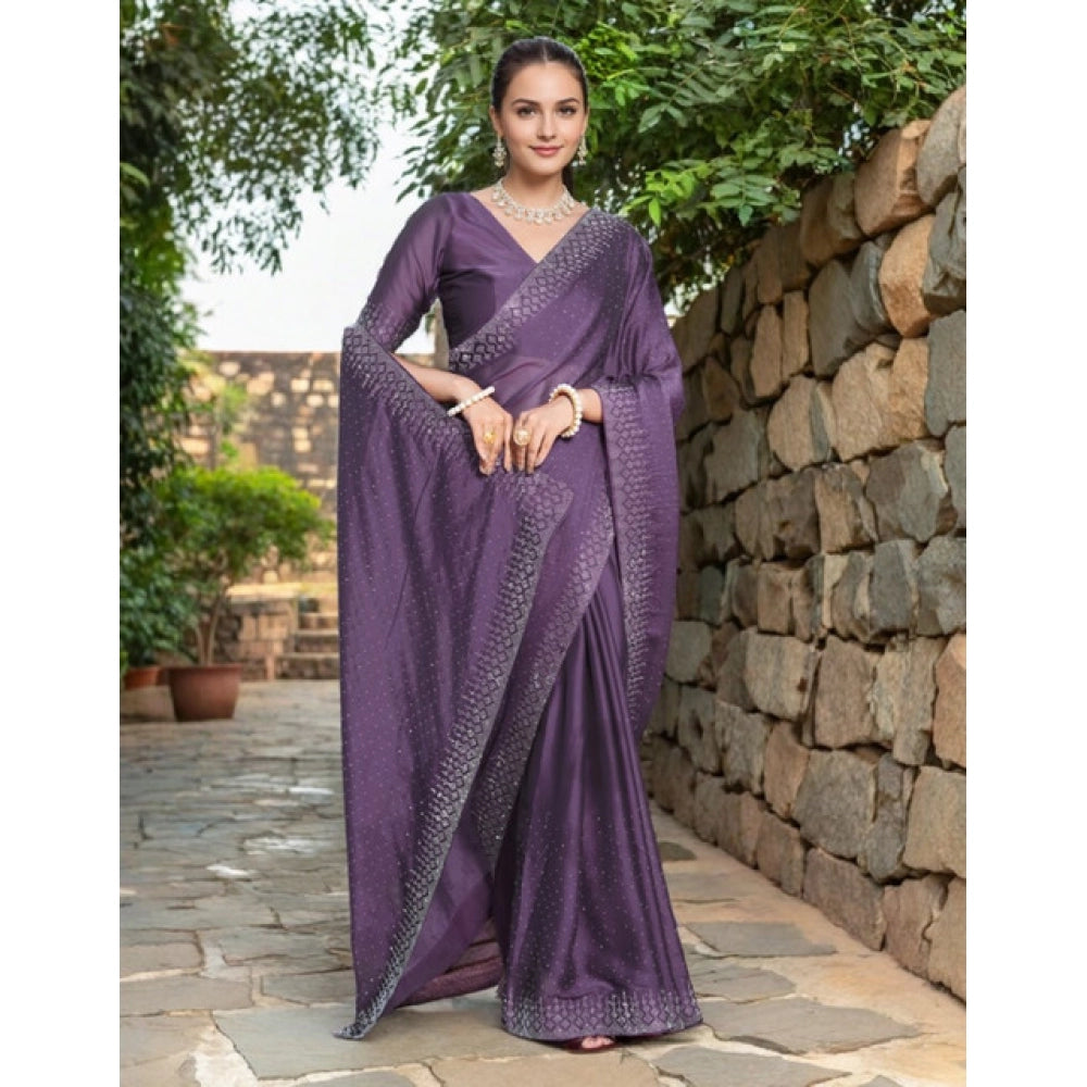 Partywear Women's Rangoli Diamond Weaving Stone Work Saree With Blouse Piece