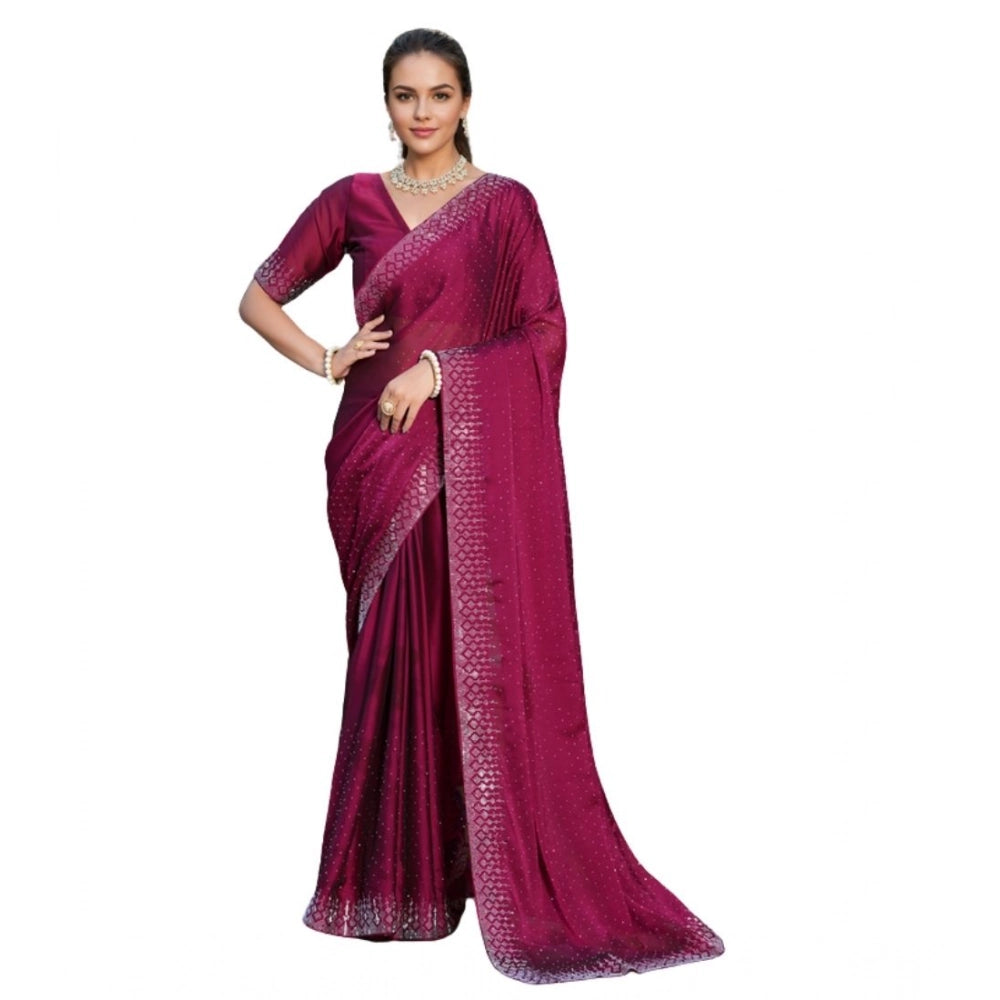 Partywear Women's Rangoli Diamond Weaving Stone Work Saree With Blouse Piece