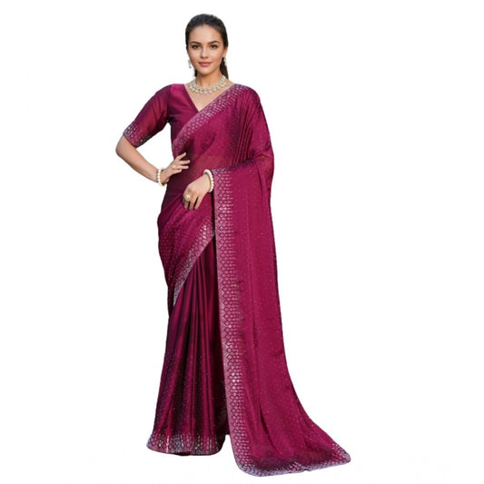 Partywear Women's Rangoli Diamond Weaving Stone Work Saree With Blouse Piece