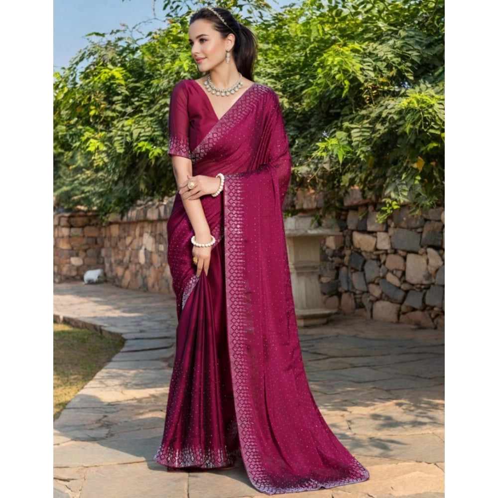 Partywear Women's Rangoli Diamond Weaving Stone Work Saree With Blouse Piece
