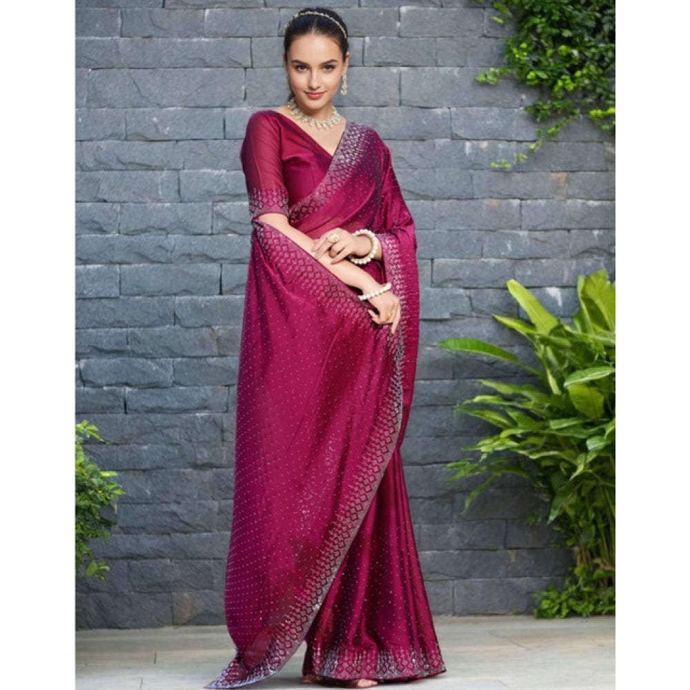 Partywear Women's Rangoli Diamond Weaving Stone Work Saree With Blouse Piece