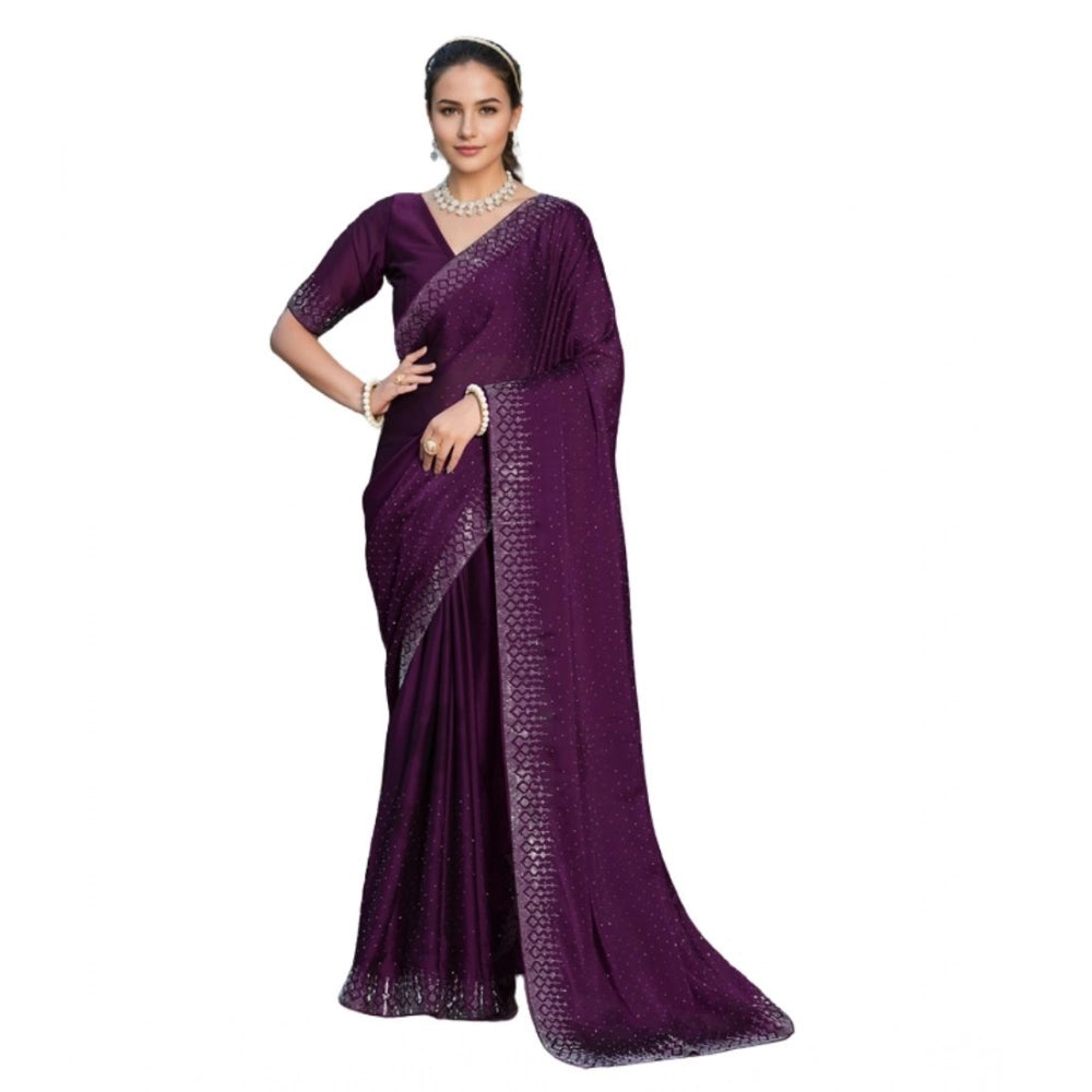 Partywear Women's Rangoli Diamond Weaving Stone Work Saree With Blouse Piece