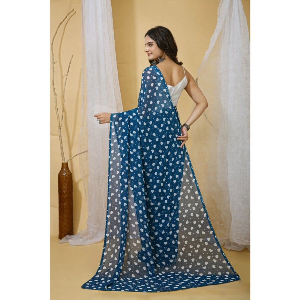 Lovely Women's Georgette Printed Saree With Blouse Piece