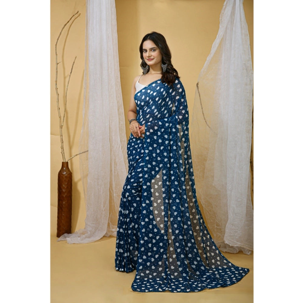 Lovely Women's Georgette Printed Saree With Blouse Piece
