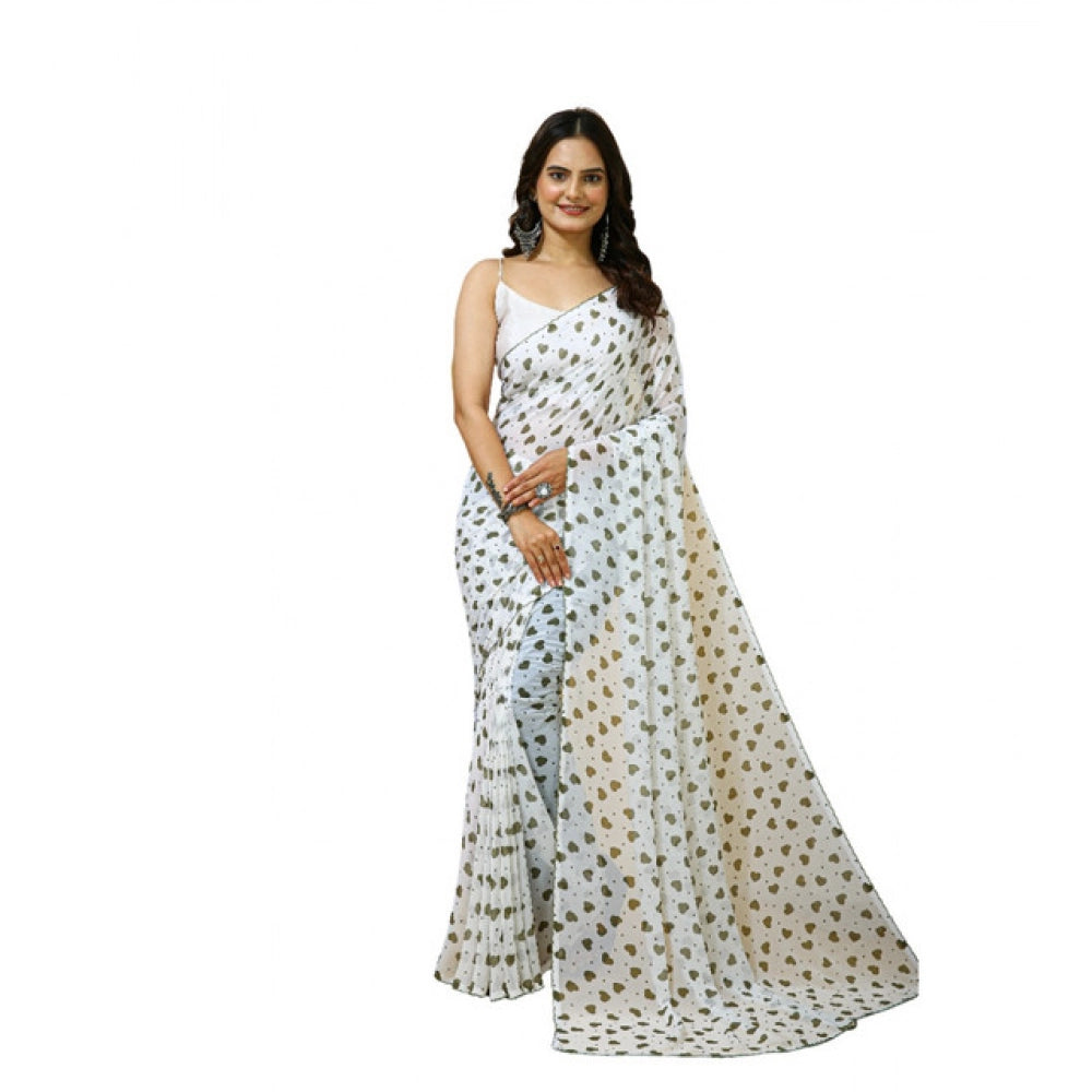 Lovely Women's Georgette Printed Saree With Blouse Piece