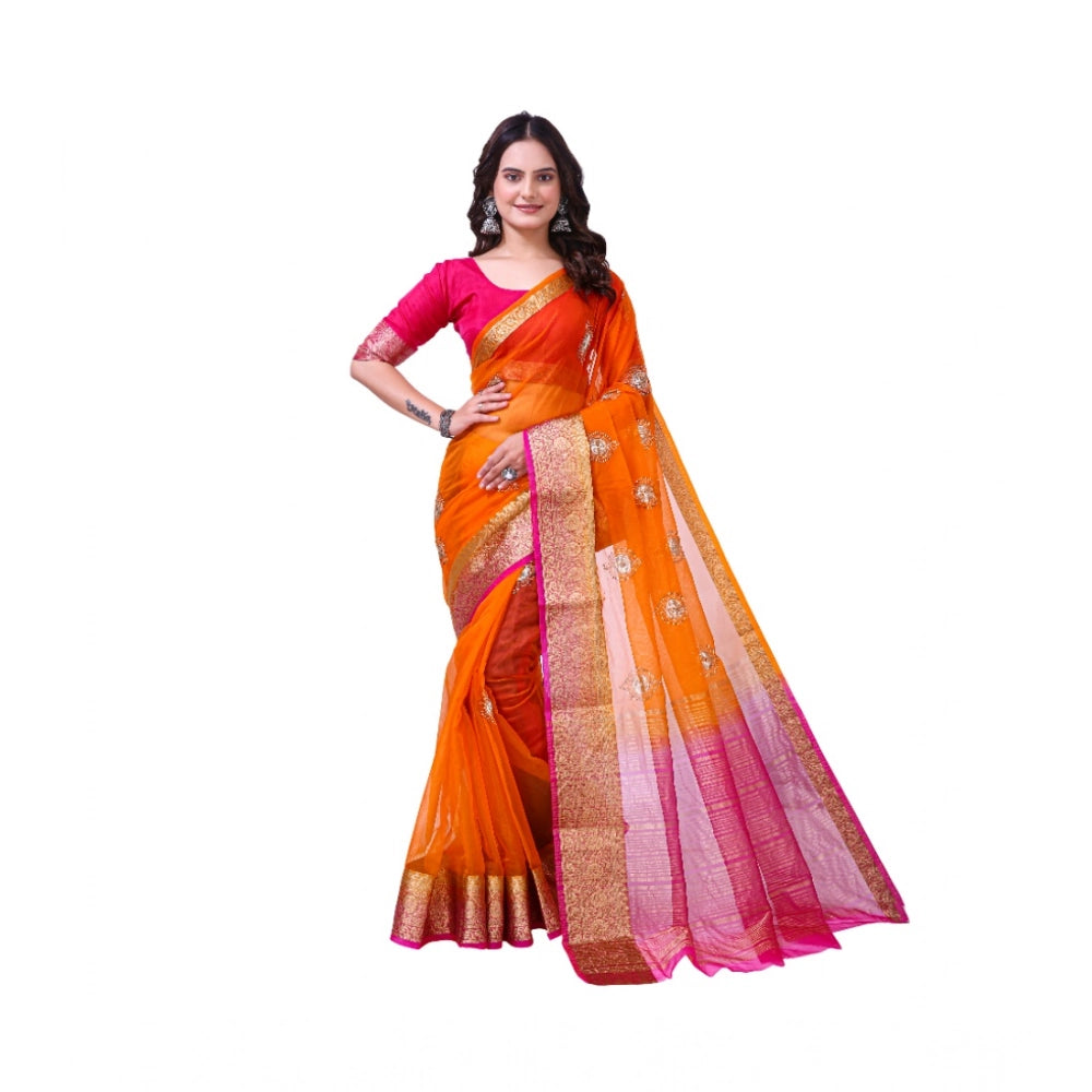 Ravishing Women's Organza jacquard Embellished Saree With Blouse Piece
