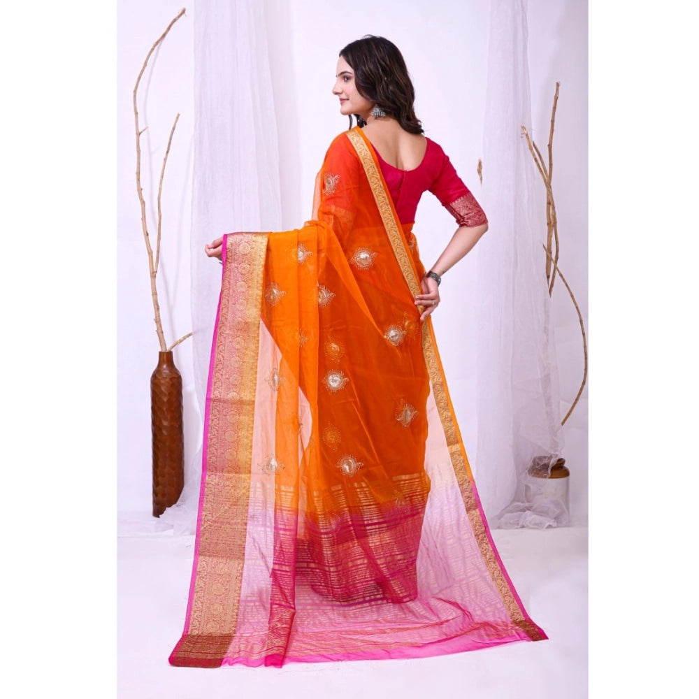 Ravishing Women's Organza jacquard Embellished Saree With Blouse Piece