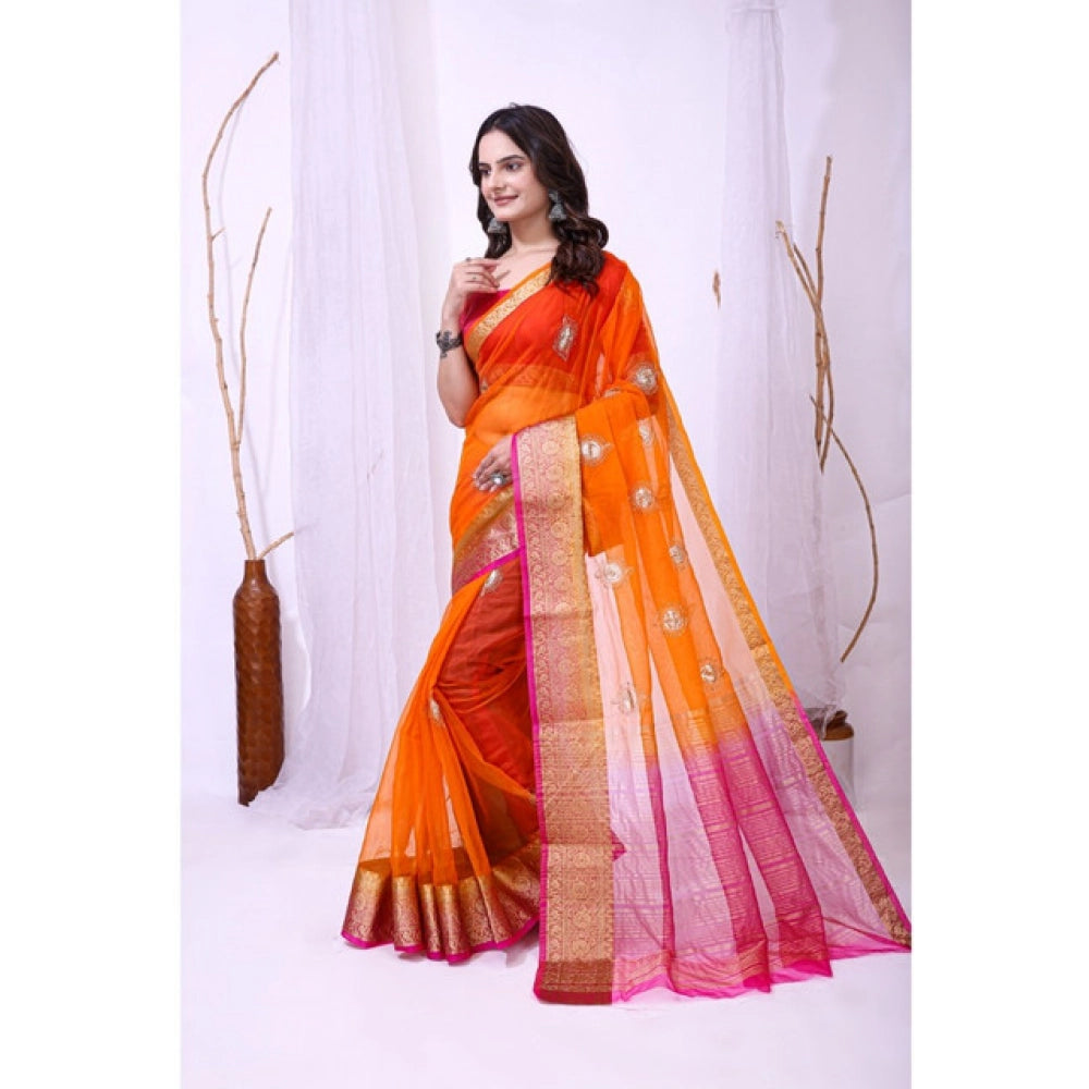Ravishing Women's Organza jacquard Embellished Saree With Blouse Piece