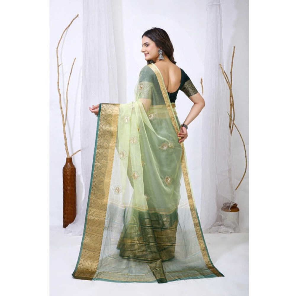 Ravishing Women's Organza jacquard Embellished Saree With Blouse Piece