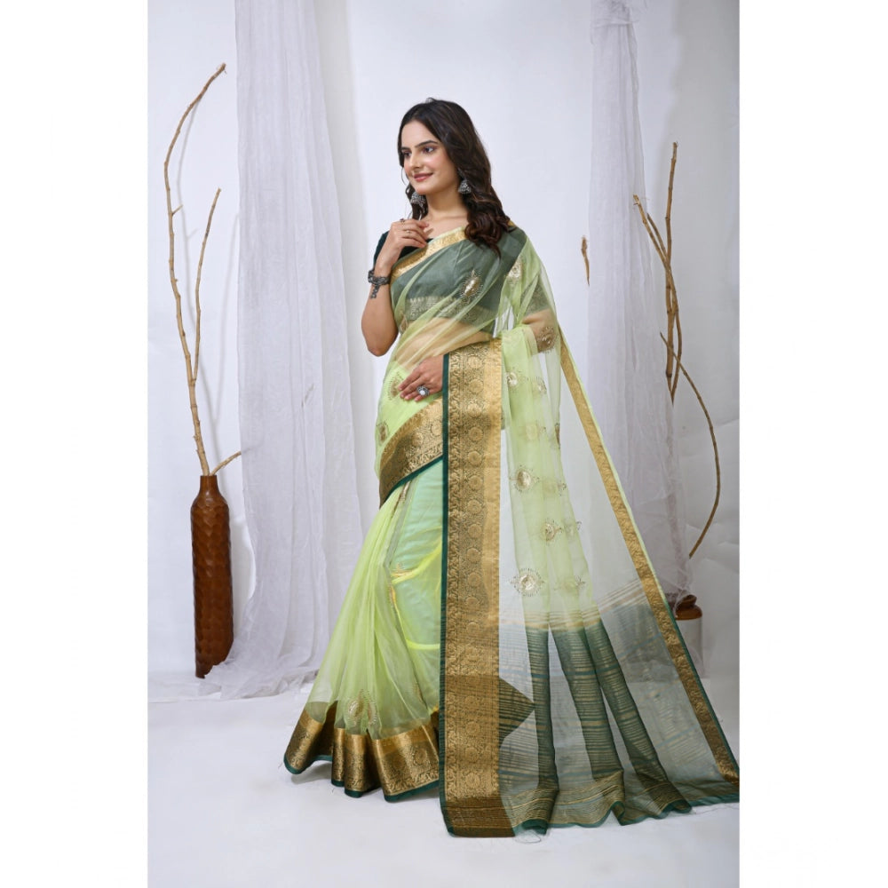 Ravishing Women's Organza jacquard Embellished Saree With Blouse Piece