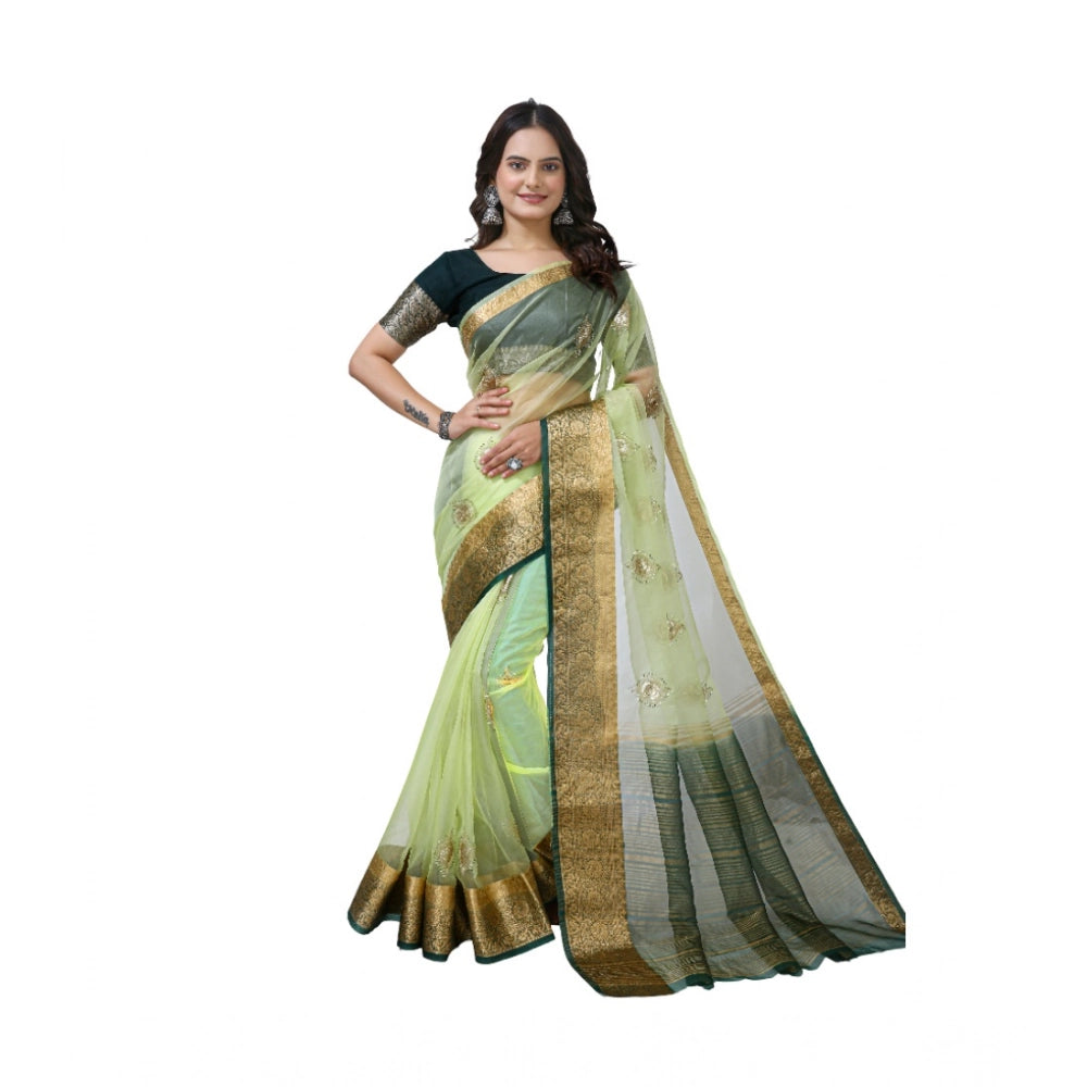 Ravishing Women's Organza jacquard Embellished Saree With Blouse Piece