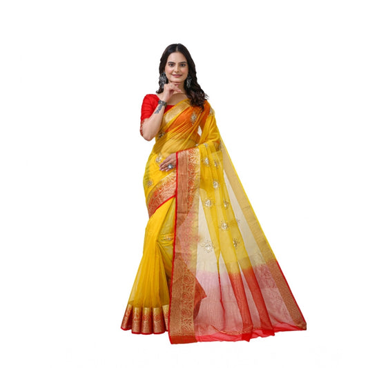 Ravishing Women's Organza jacquard Embellished Saree With Blouse Piece