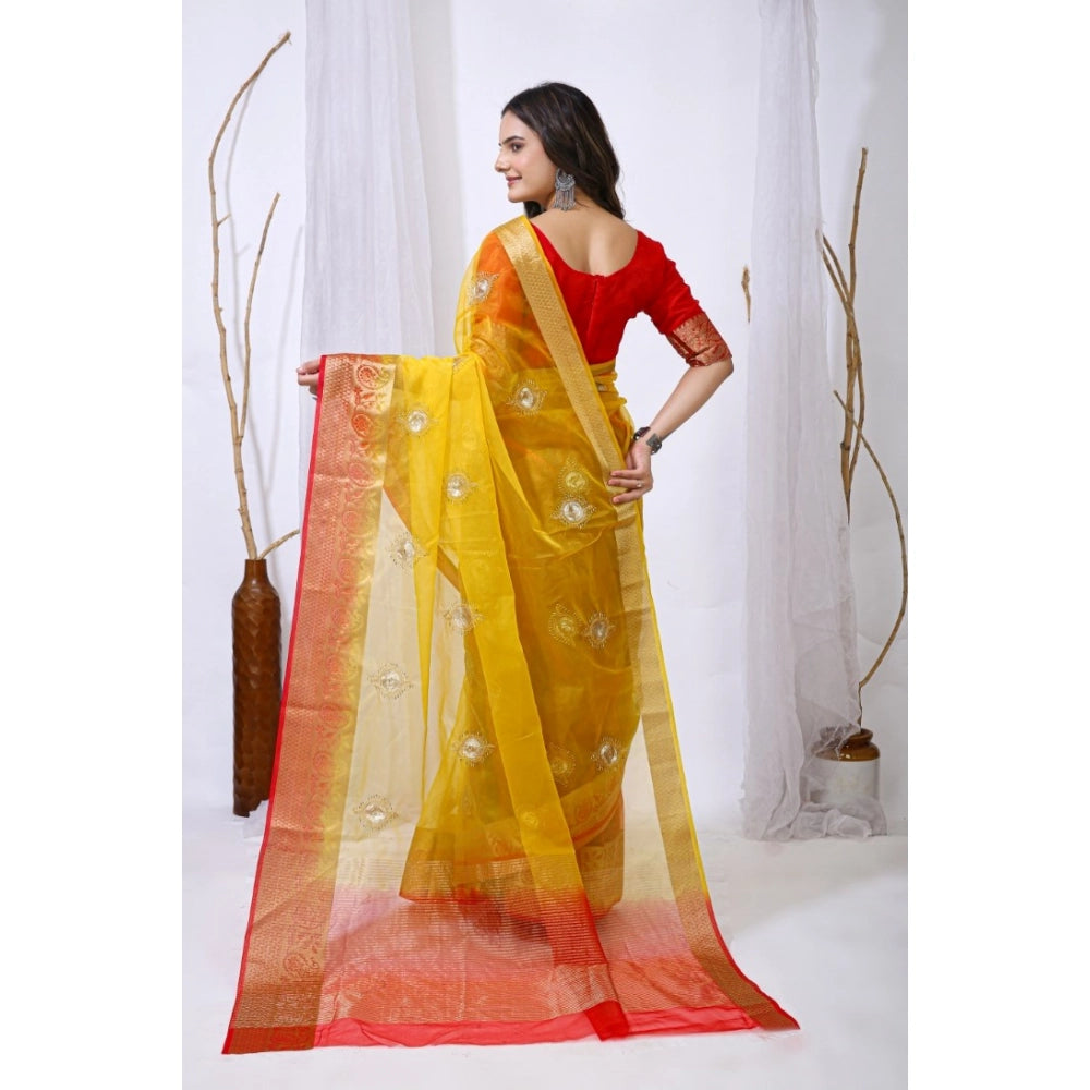 Ravishing Women's Organza jacquard Embellished Saree With Blouse Piece