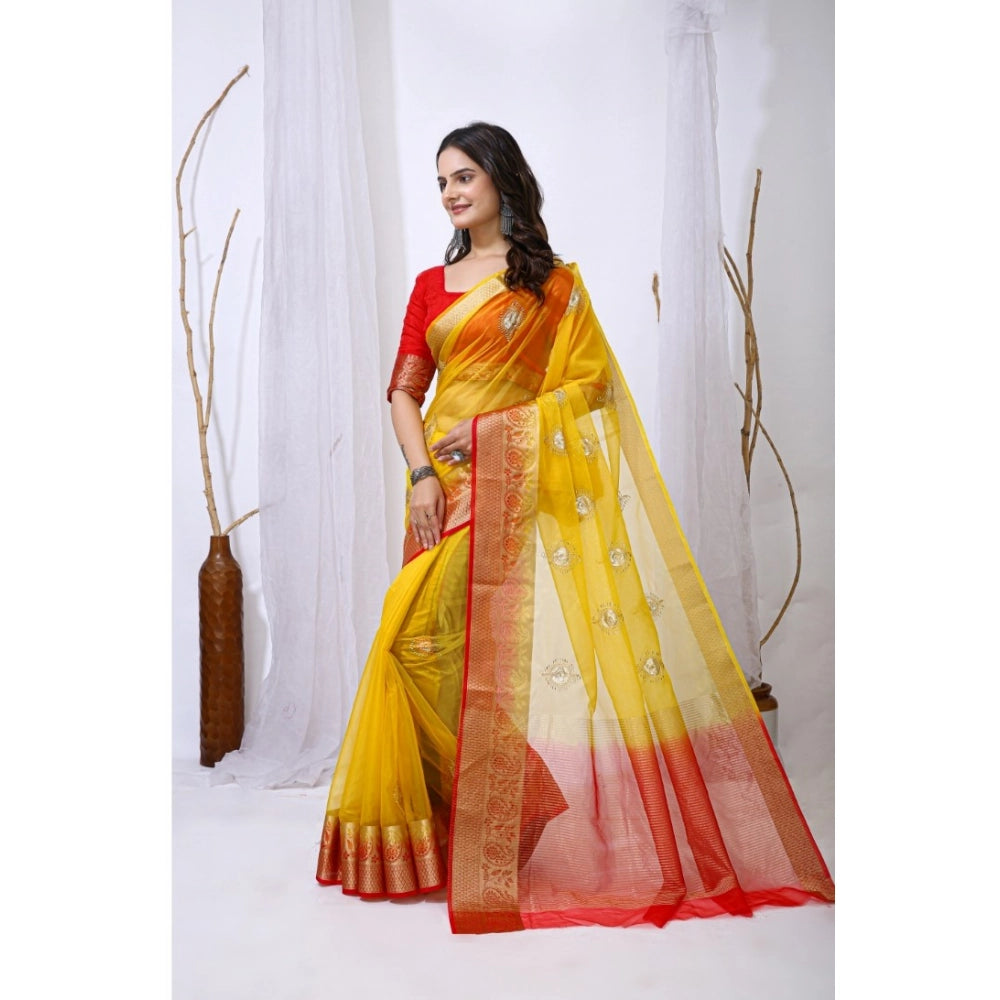 Ravishing Women's Organza jacquard Embellished Saree With Blouse Piece