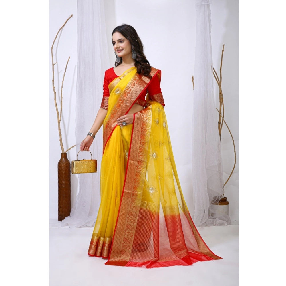 Ravishing Women's Organza jacquard Embellished Saree With Blouse Piece