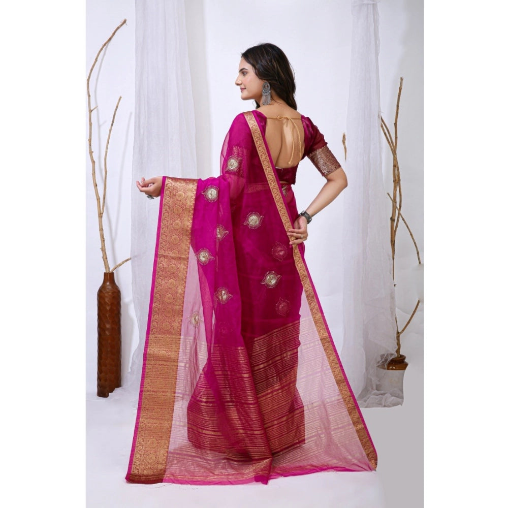 Ravishing Women's Organza jacquard Embellished Saree With Blouse Piece
