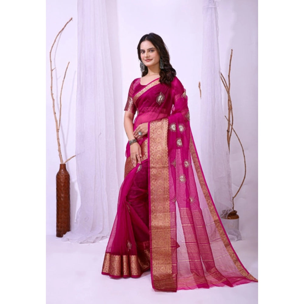 Ravishing Women's Organza jacquard Embellished Saree With Blouse Piece