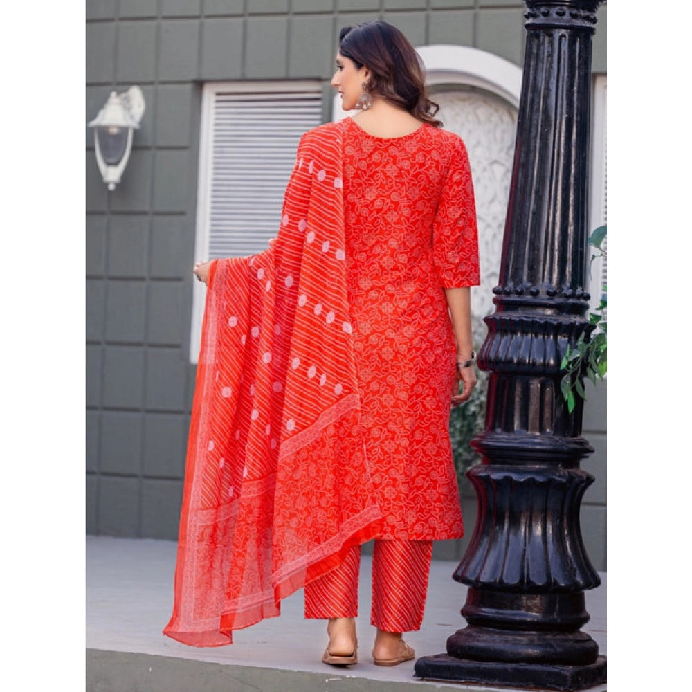 Voguish Women's Cotton Blend Printed Kurti With Pant Dupatta Set