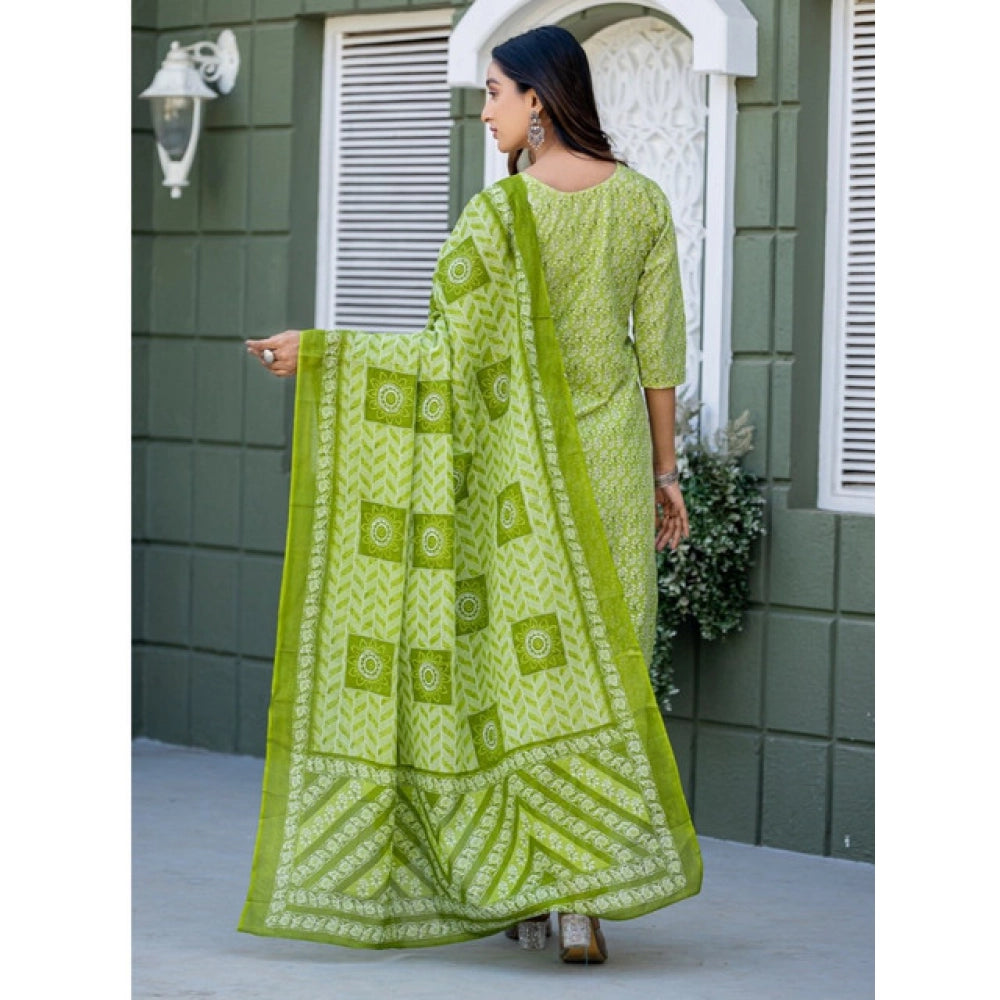 Voguish Women's Cotton Blend Printed Kurti With Pant Dupatta Set