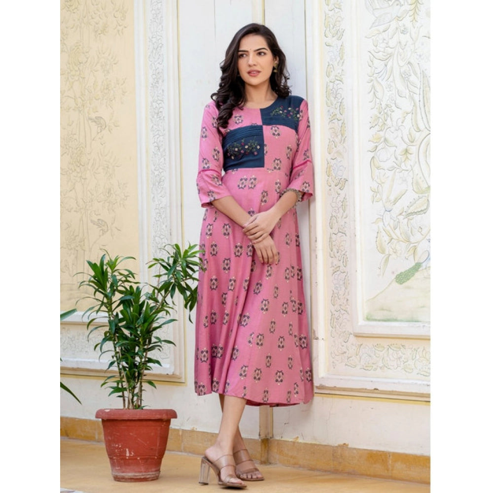 Gorgeous Women's Rayon Print With Embroidery Work A Line Kurti
