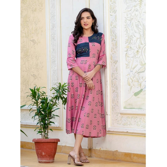 Gorgeous Women's Rayon Print With Embroidery Work A Line Kurti