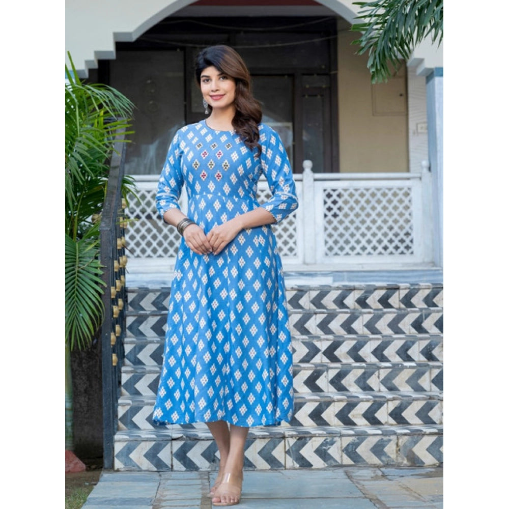 Gorgeous Women's Rayon Print With Embroidery Work A Line Kurti