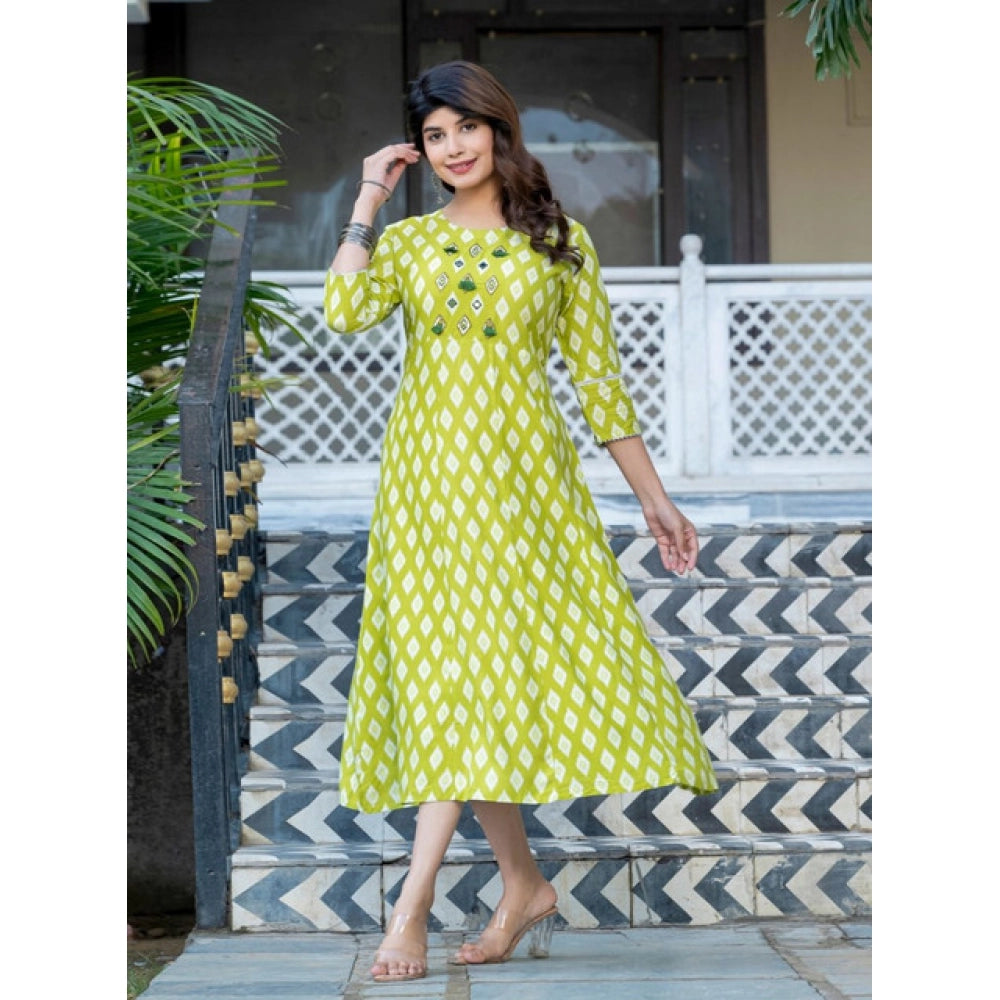Gorgeous Women's Rayon Print With Embroidery Work A Line Kurti