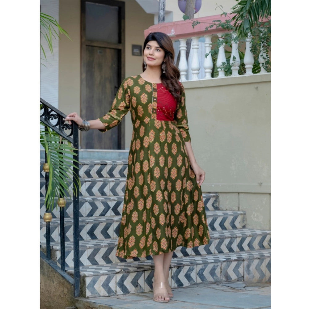 Gorgeous Women's Rayon Print With Embroidery Work A Line Kurti
