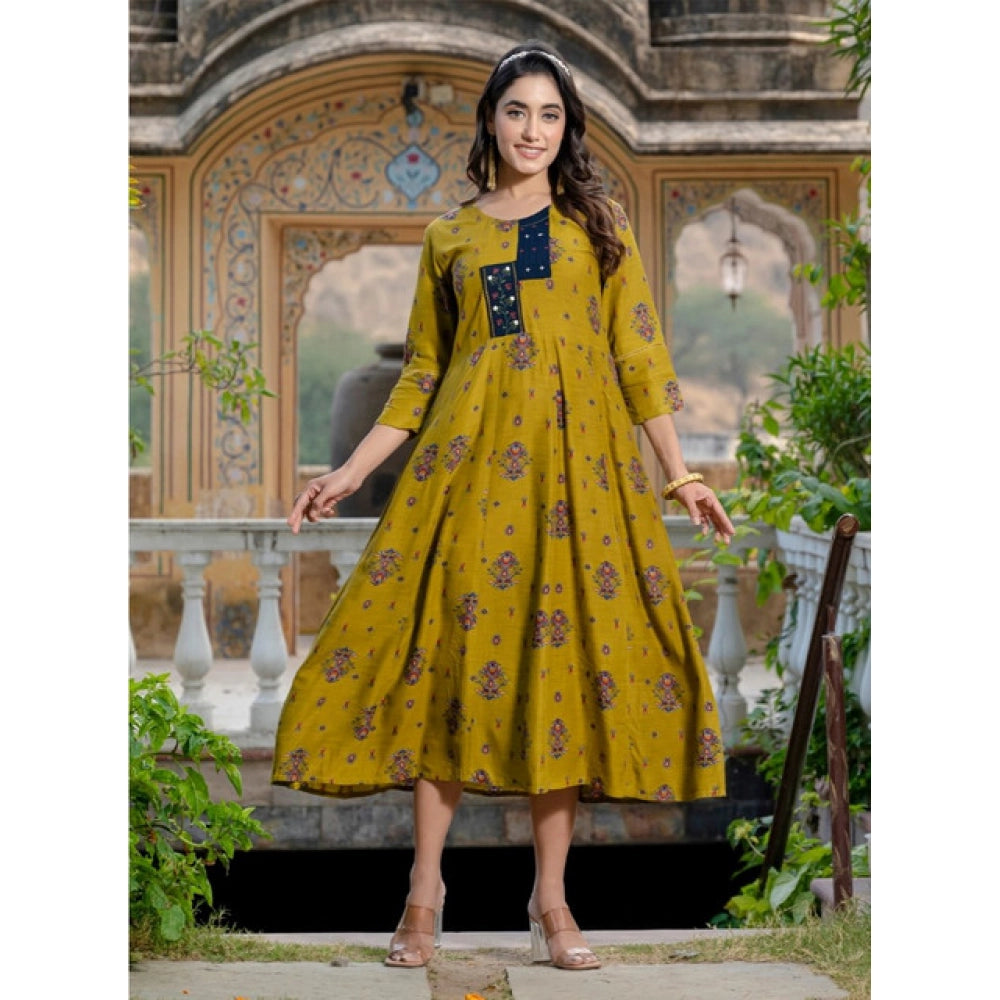 Gorgeous Women's Rayon Print With Embroidery Work A Line Kurti