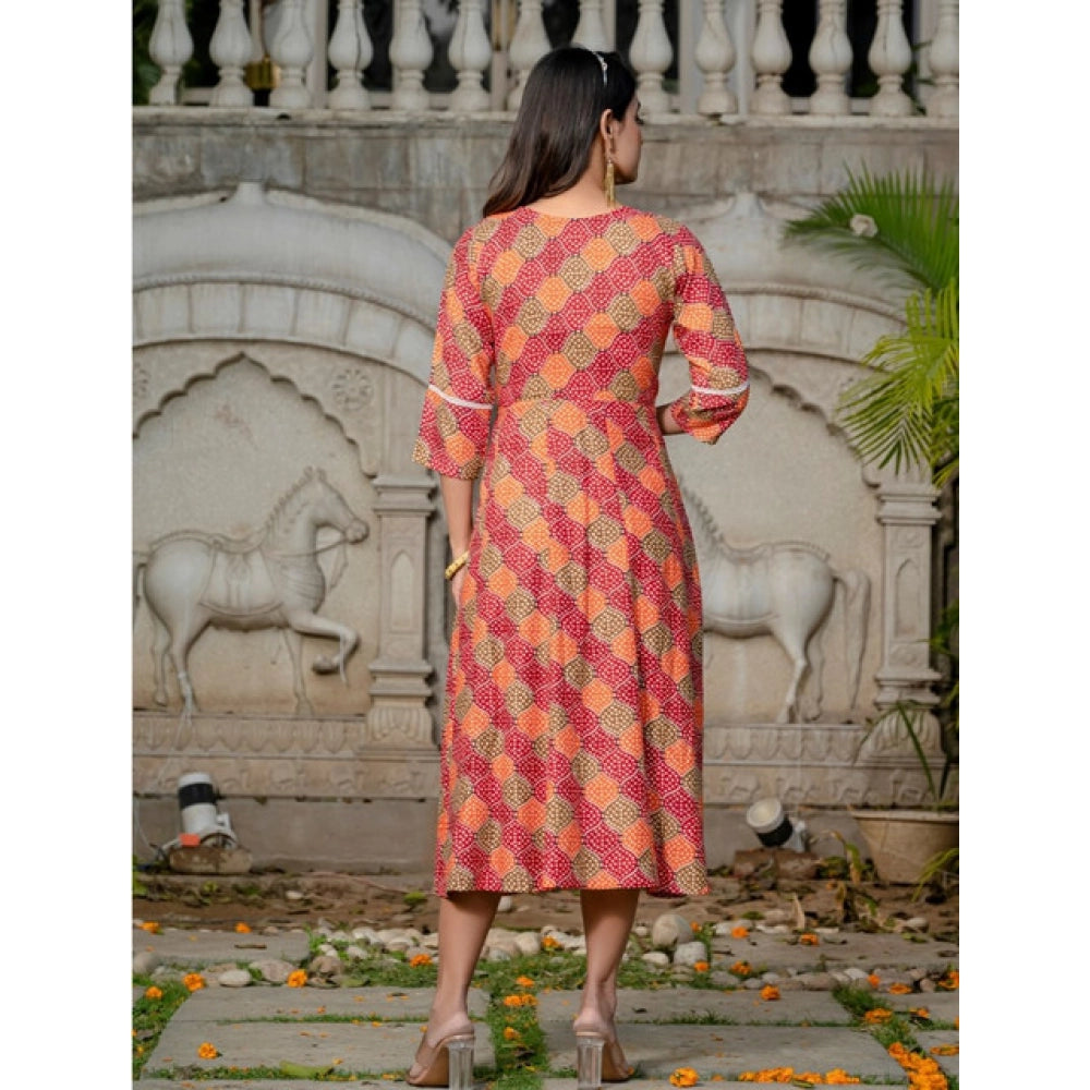 Gorgeous Women's Rayon Print With Embroidery Work A Line Kurti