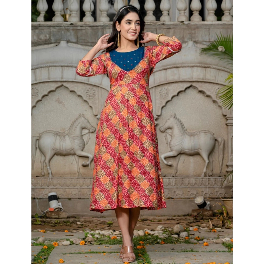 Gorgeous Women's Rayon Print With Embroidery Work A Line Kurti