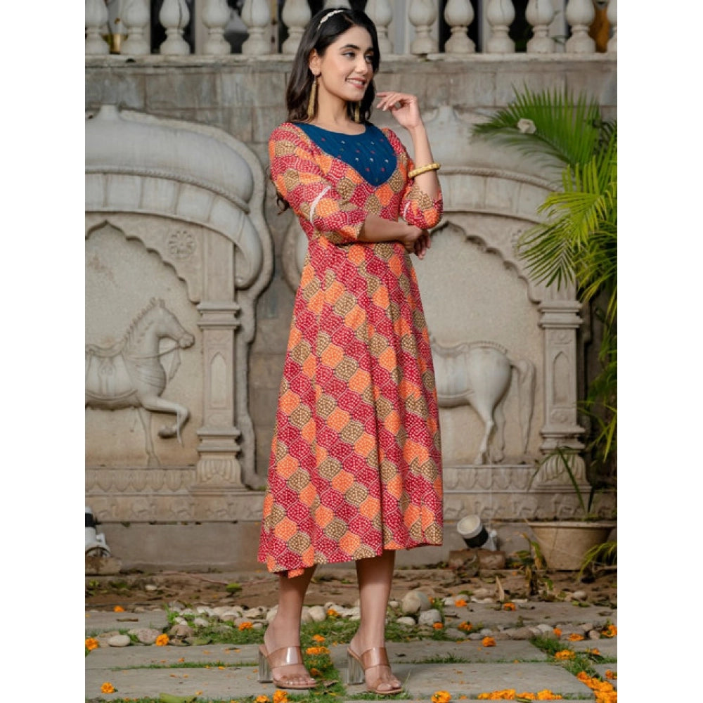 Gorgeous Women's Rayon Print With Embroidery Work A Line Kurti