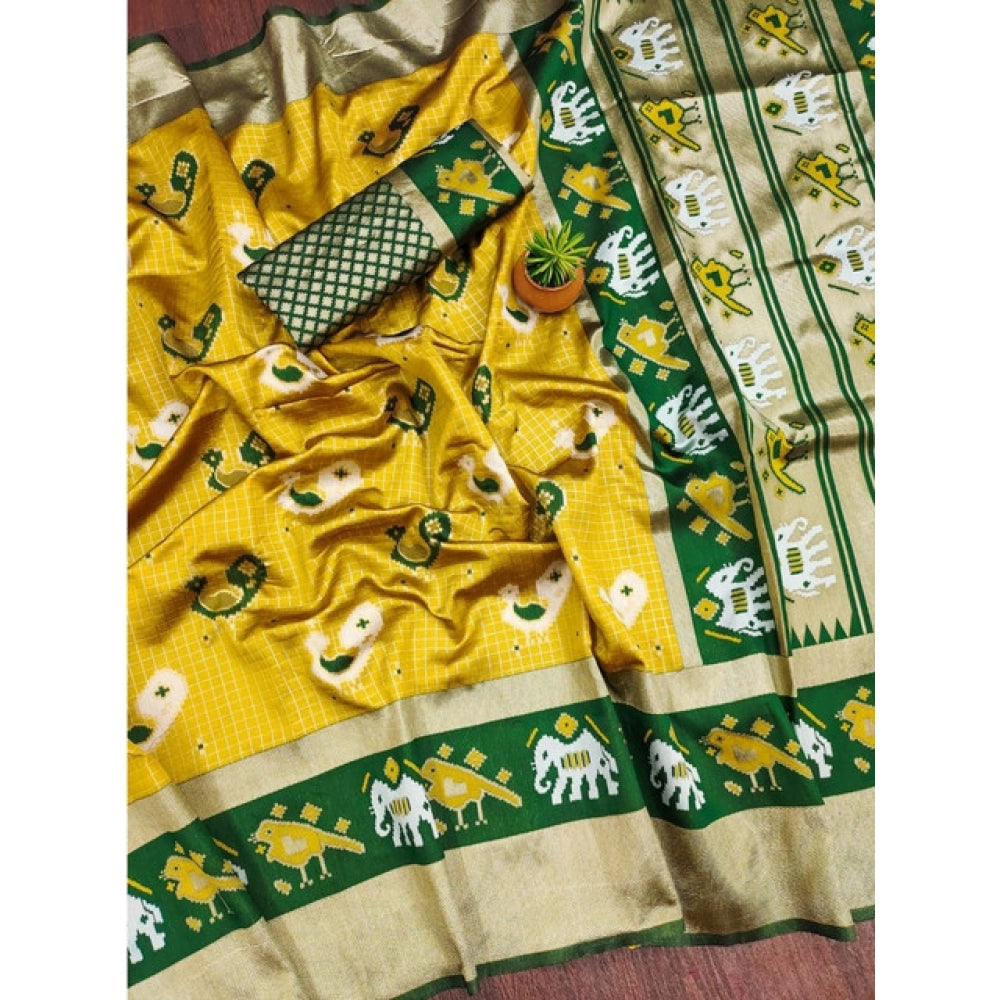 Contemporary Women's Soft Litchi Silk Jacquard Work Saree With Blouse Piece