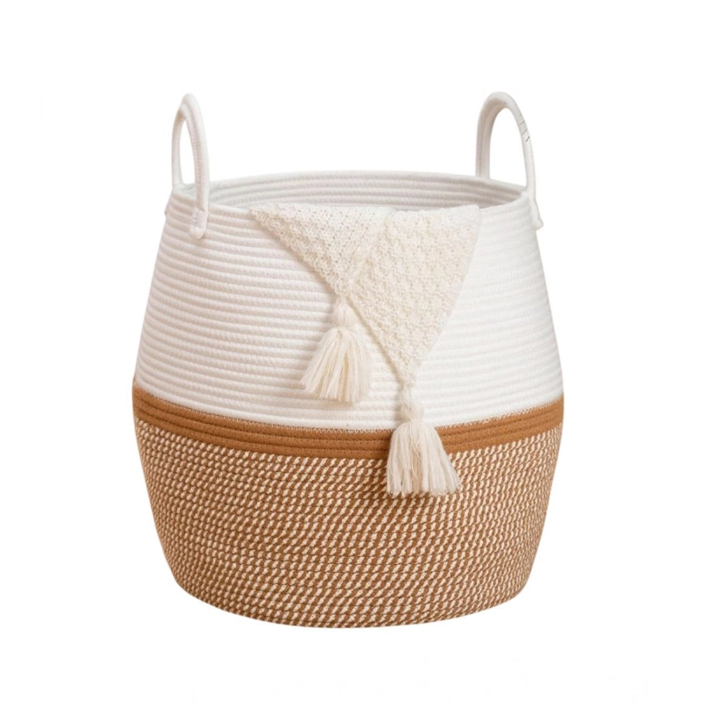 Gracious Cotton Matka With Handle 14x12 Inch Storage Basket For Clothes