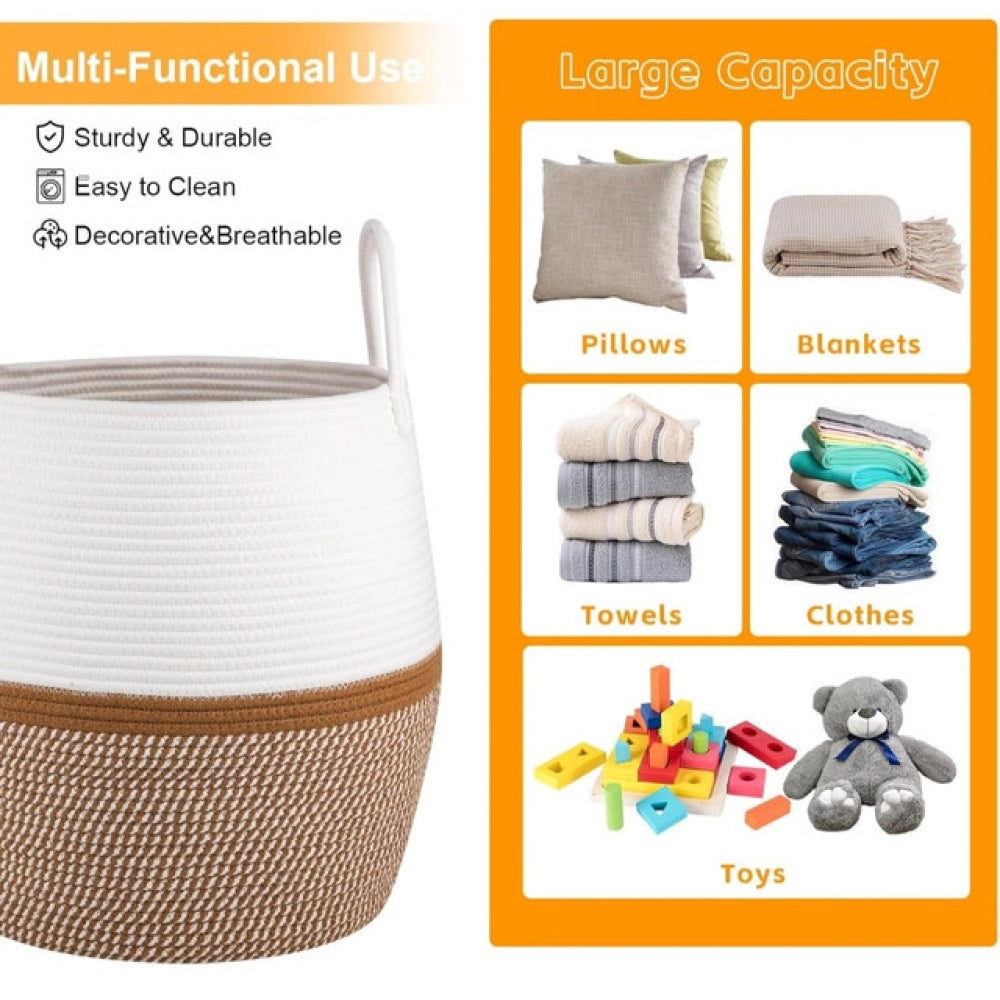 Gracious Cotton Matka With Handle 14x12 Inch Storage Basket For Clothes