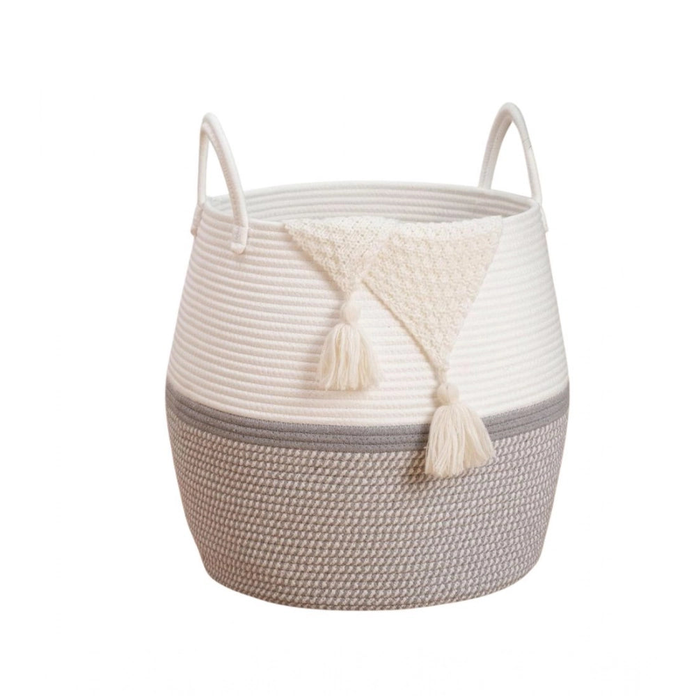 Gracious Cotton Matka With Handle 14x12 Inch Storage Basket For Clothes