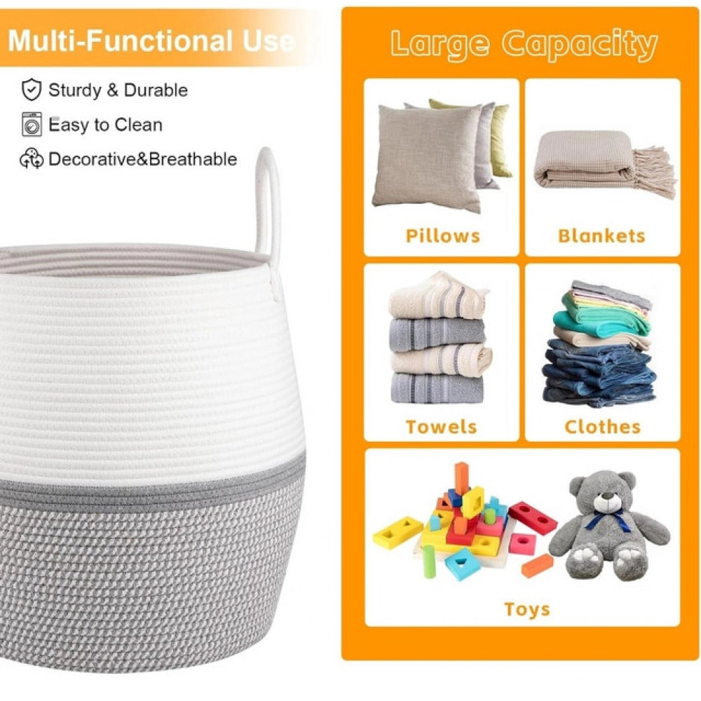 Gracious Cotton Matka With Handle 14x12 Inch Storage Basket For Clothes