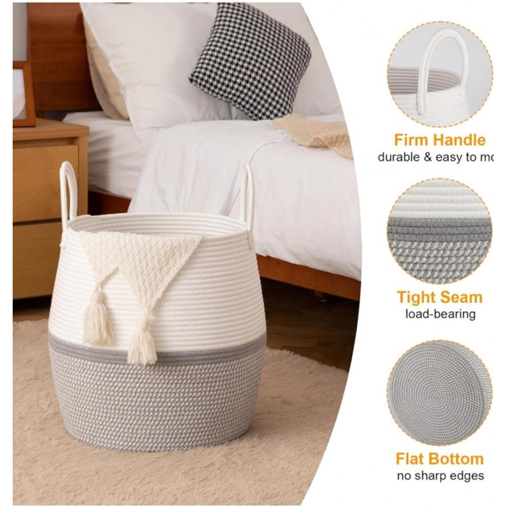 Gracious Cotton Matka With Handle 14x12 Inch Storage Basket For Clothes