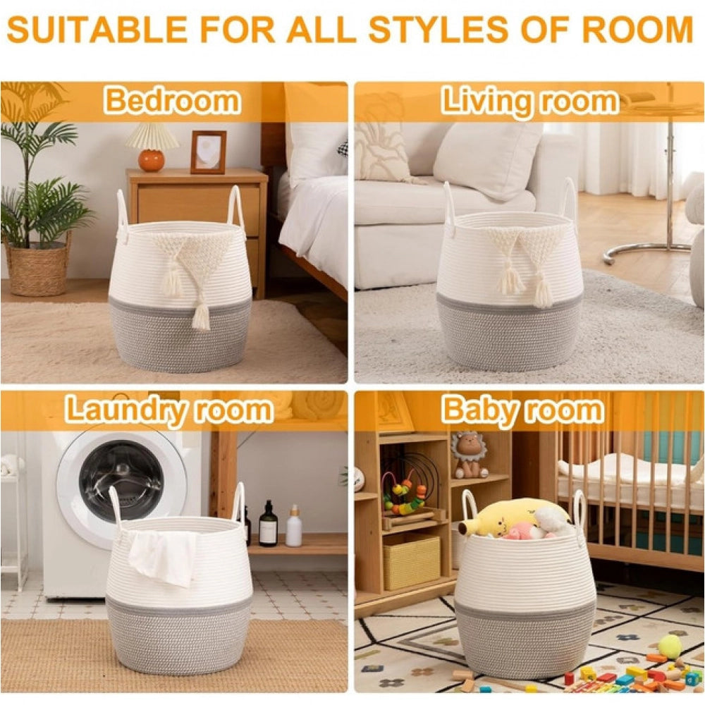 Gracious Cotton Matka With Handle 14x12 Inch Storage Basket For Clothes