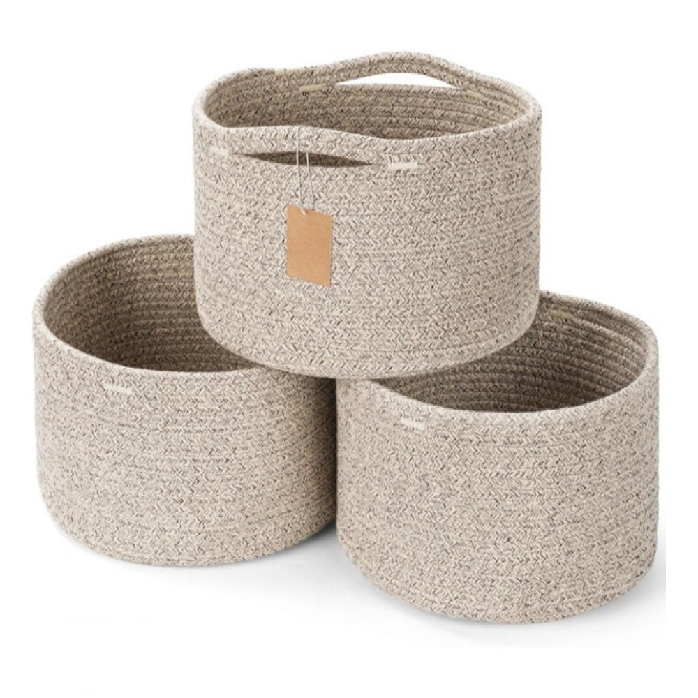 Facinating Cotton Kidi 9x7 Inch Pack of 3 Storage Basket For Clothes